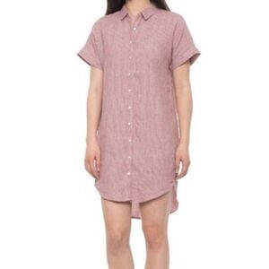 Tahari 100% Linen Red And White Pinstripes Shirtdress‎ Size M